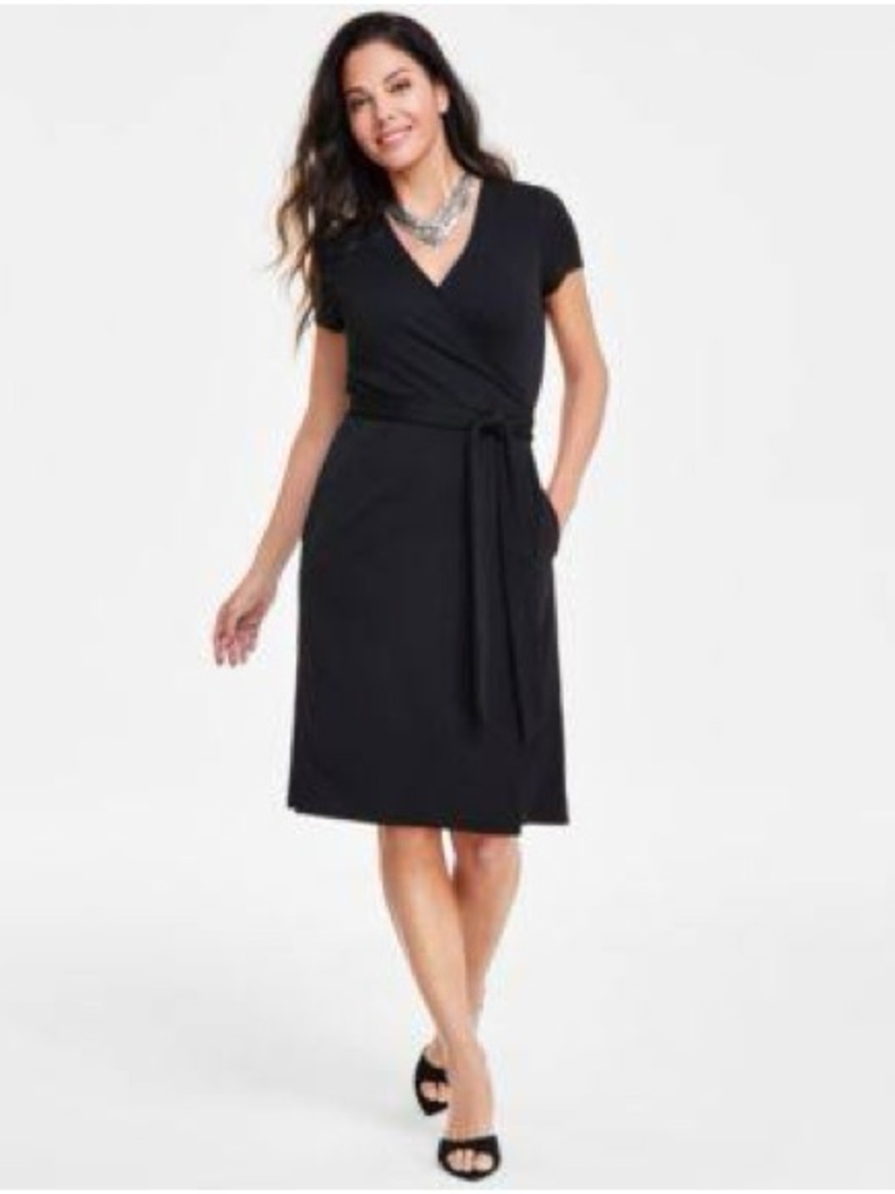 INC International Concepts Black Wrap Midi Dress
